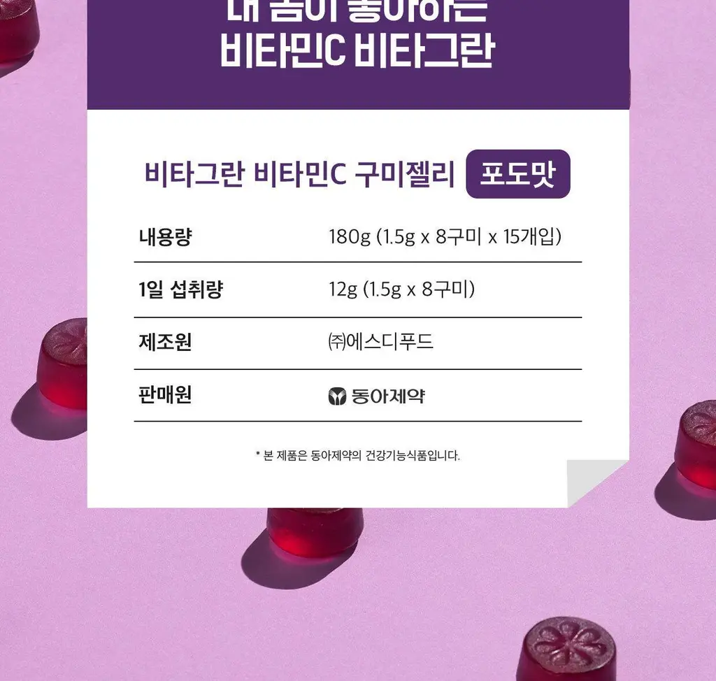 [동아제약] 비타그란 비타민C 구미젤리 포도맛/오렌지맛 15개입 (15일분) 2종 중 택 1 상세페이지 4